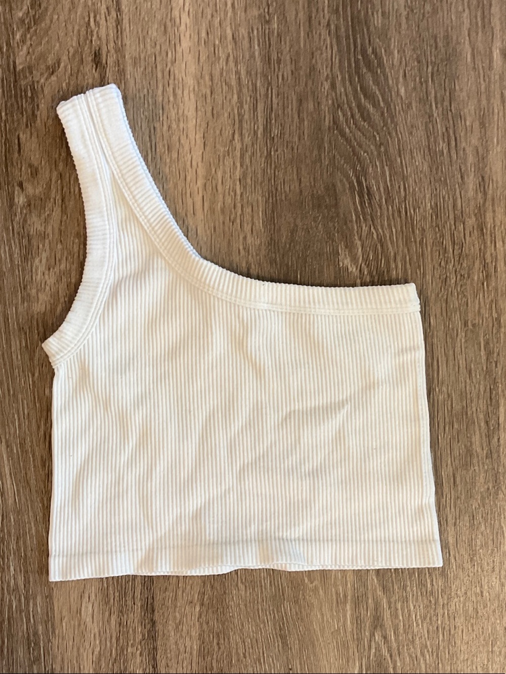One-Shoulder Ribbed Crop Top - White